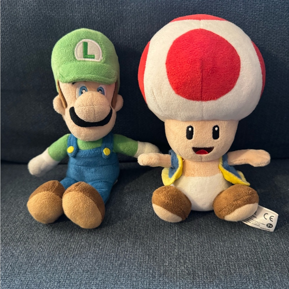 Nintendo Luigi and Toad Plush Toys - Green and Red